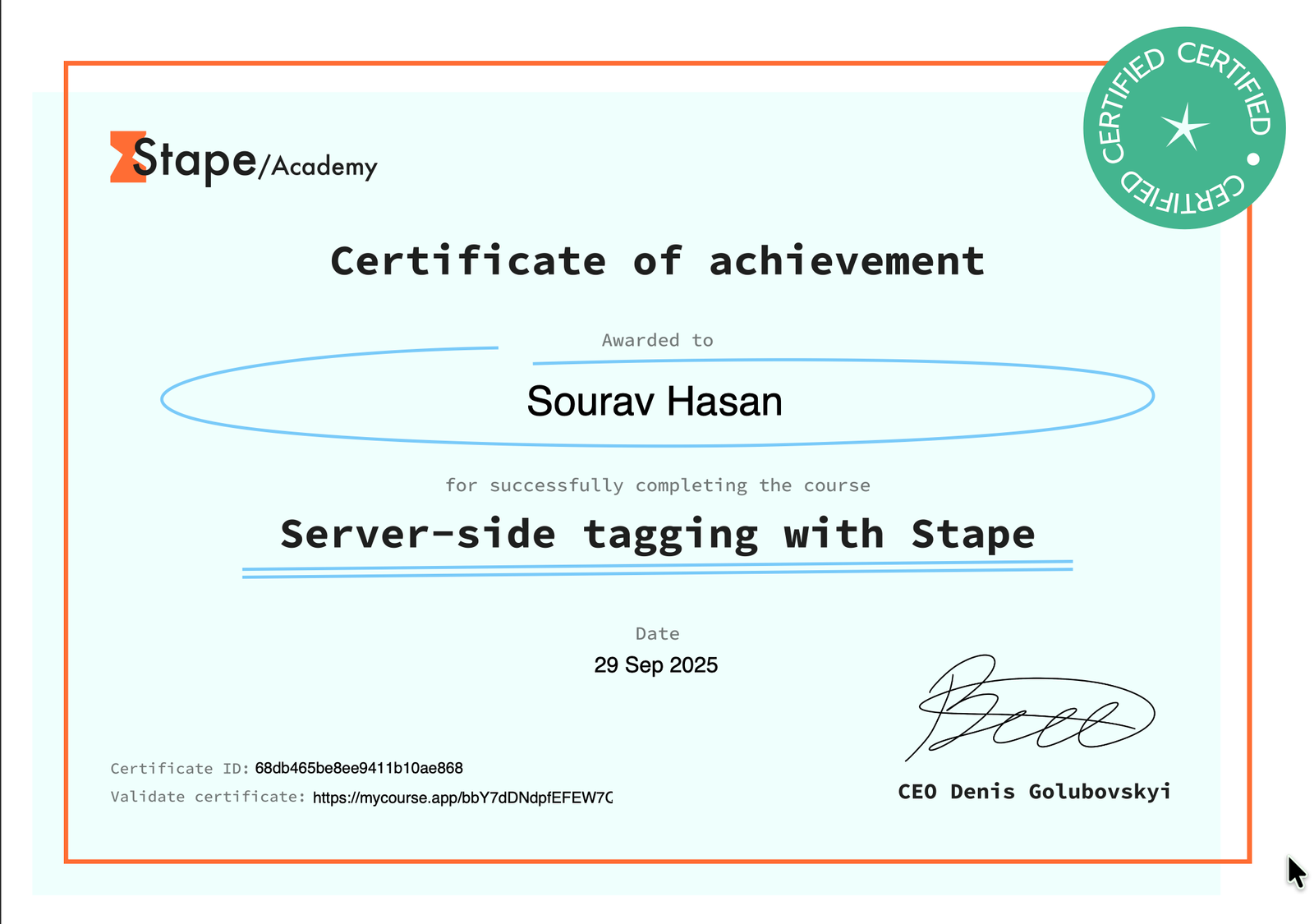 Stape Academy, Server-side tagging with Stape certificate