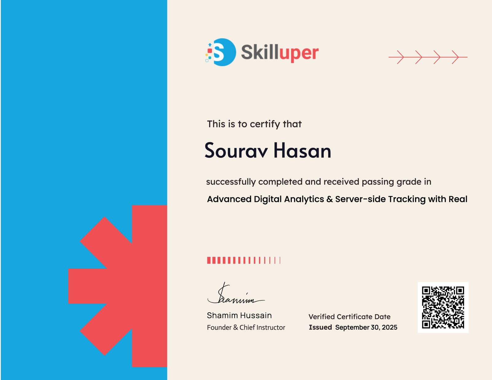 Skillupper, Advanced Digital Analytics and Server-side Tracking certificate